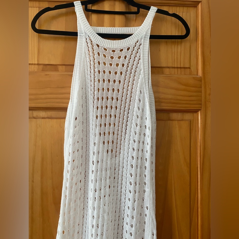 B Darlin White Crochet Knit Maxi Cover Up Dress Boho Beach L